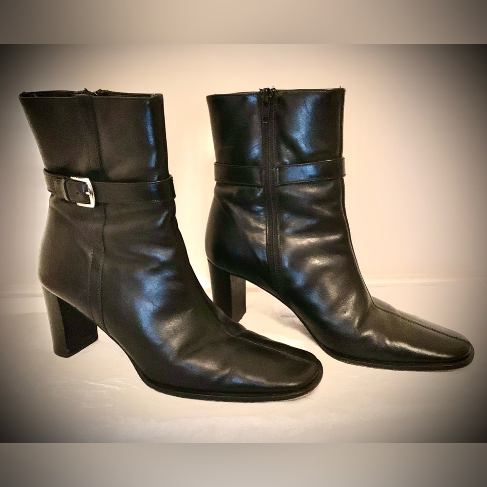 Coach ankle boots with buckle, size 6B, black leather, made in Italy, no box.